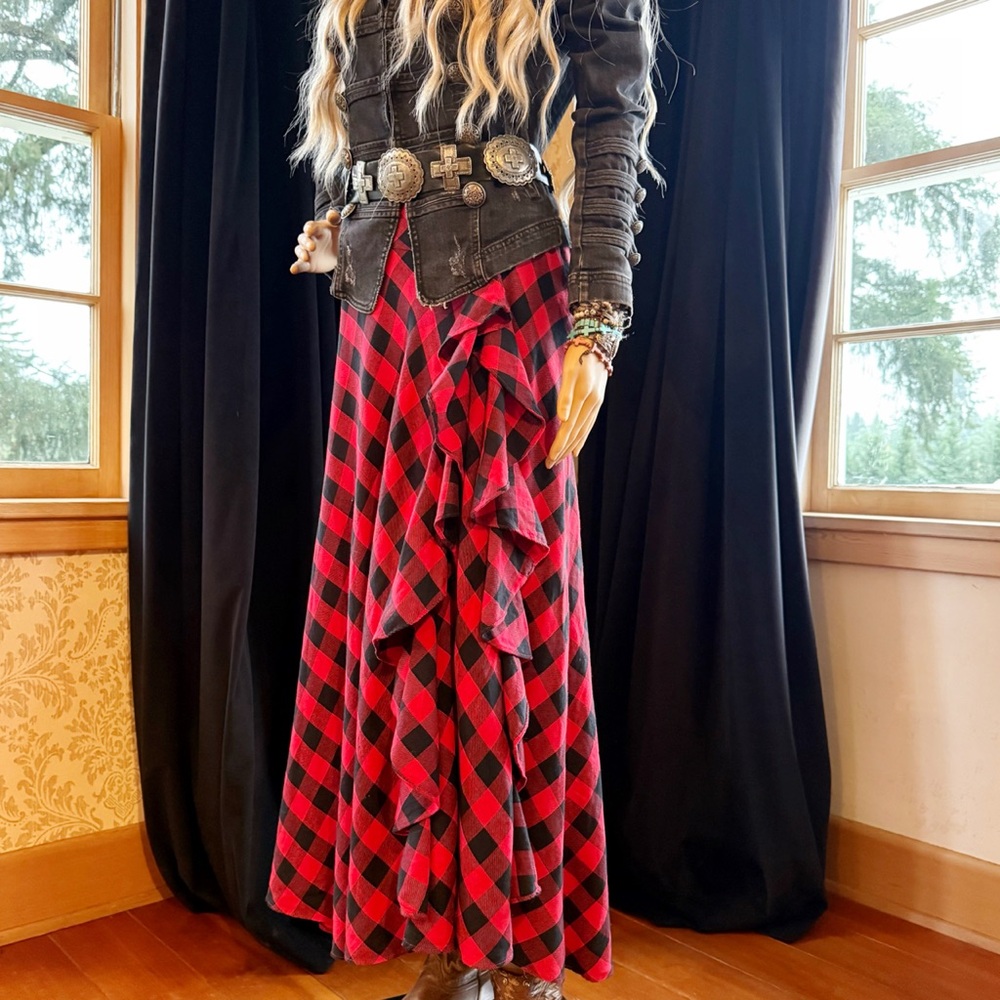 Ralph Lauren Red and Black Buffalo Plaid Maxi Skirt